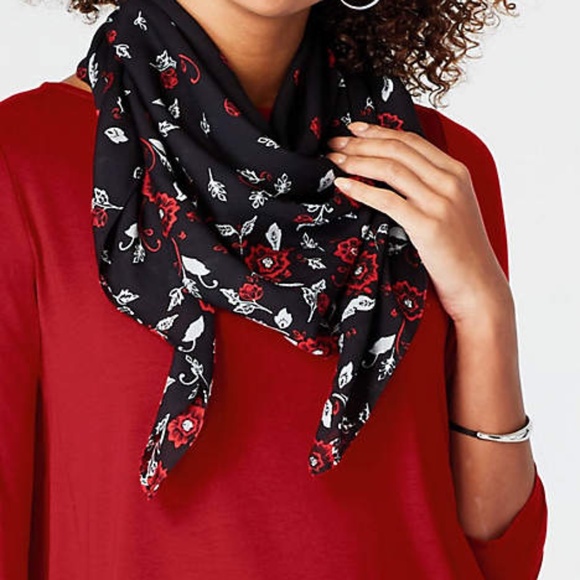 J.Jill NEW VERY BEAUTIFUL SILK BLEND FLORAL SQUARE SCARF NWT - Picture 5 of 5